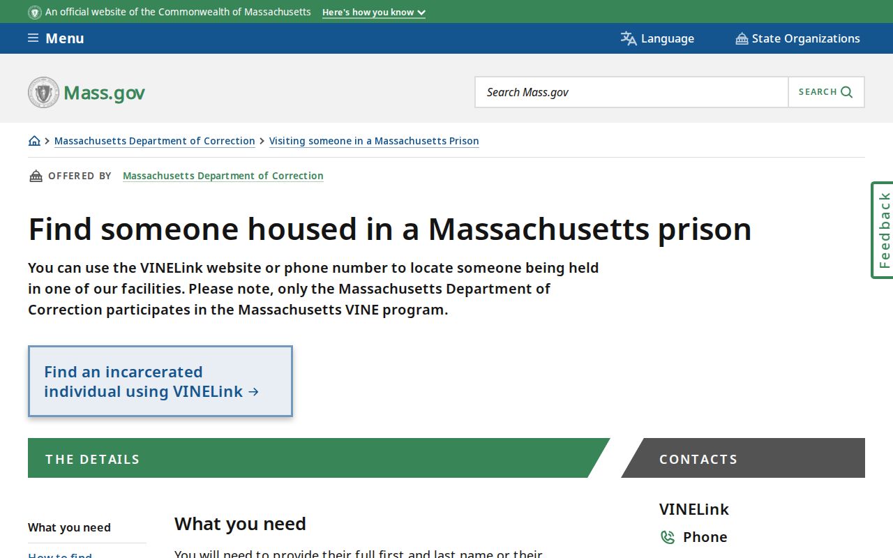 Massachusetts DOC custody locator for Barnstable County record checks
