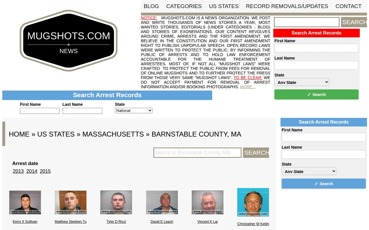 Unofficial Barnstable County mugshot directory requiring official verification