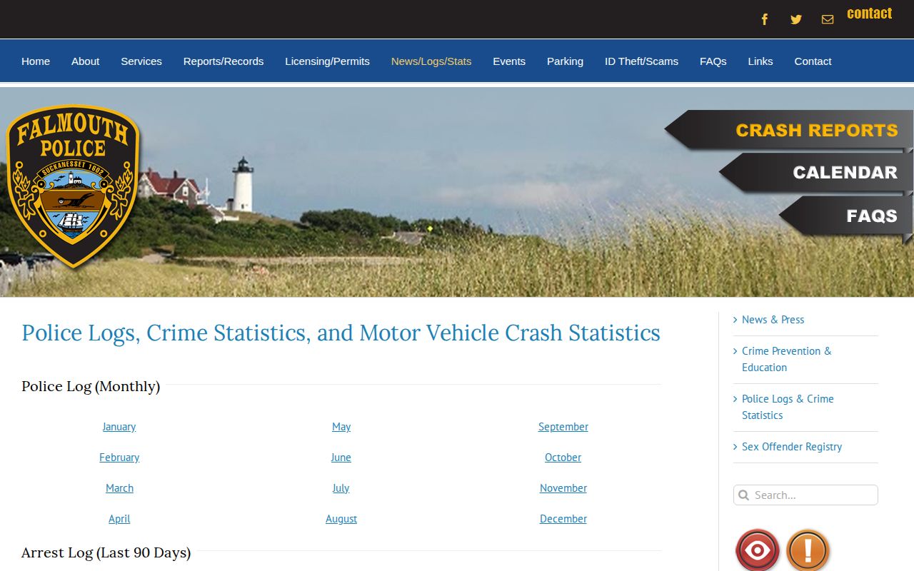 Town of Falmouth Police rolling arrest-log record source
